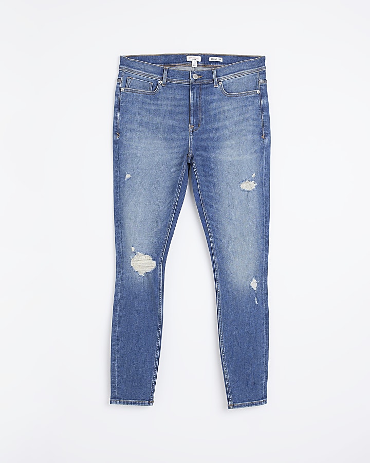 Blue super skinny fit ripped jeans