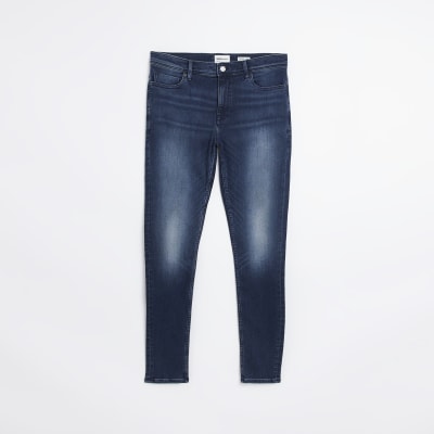 Blue super skinny fit spray on faded jeans