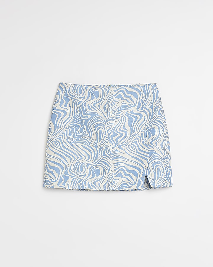 Blue swirl print mini skirt