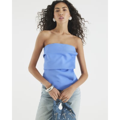 Blue Tailored Bandeau Top