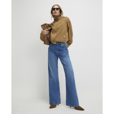 Blue Tailored Wide Leg Jeans