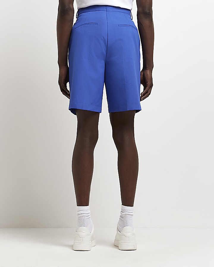 Blue Tapered fit Suit Shorts