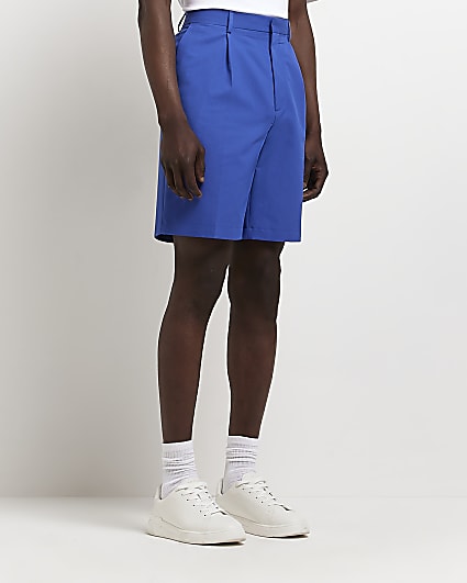 Blue Tapered fit Suit Shorts