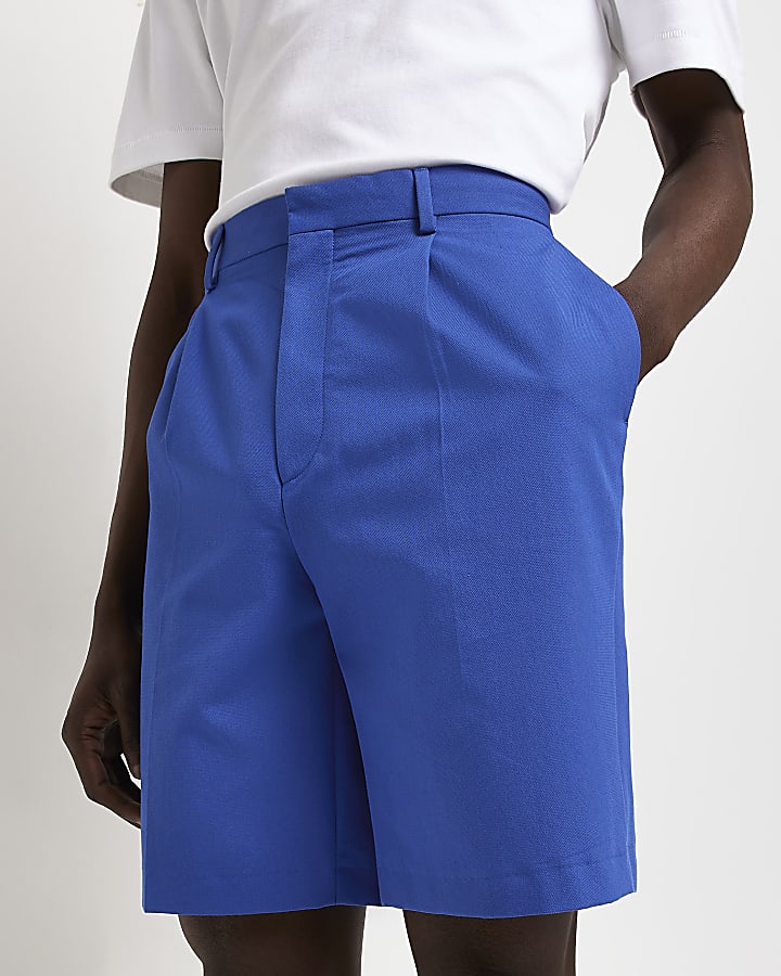 Blue Tapered fit Unlined Suit Shorts