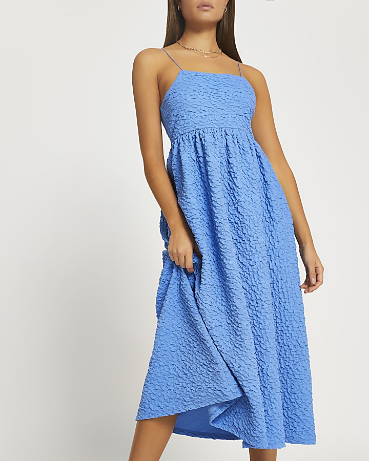 Blue textured cami midi dress