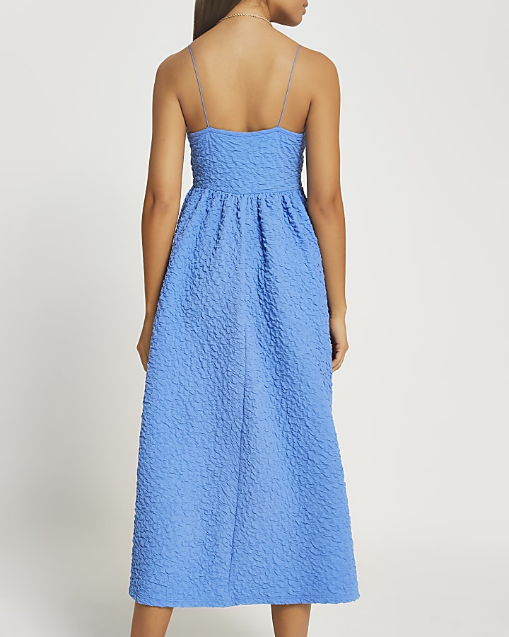 Blue textured cami midi dress