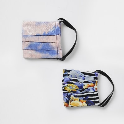 Blue tie dye face covering pack of 2