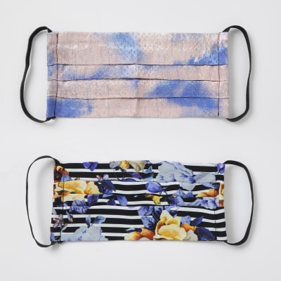 Blue tie dye face covering pack of 2