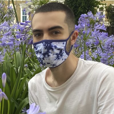 Blue tie dye face covering