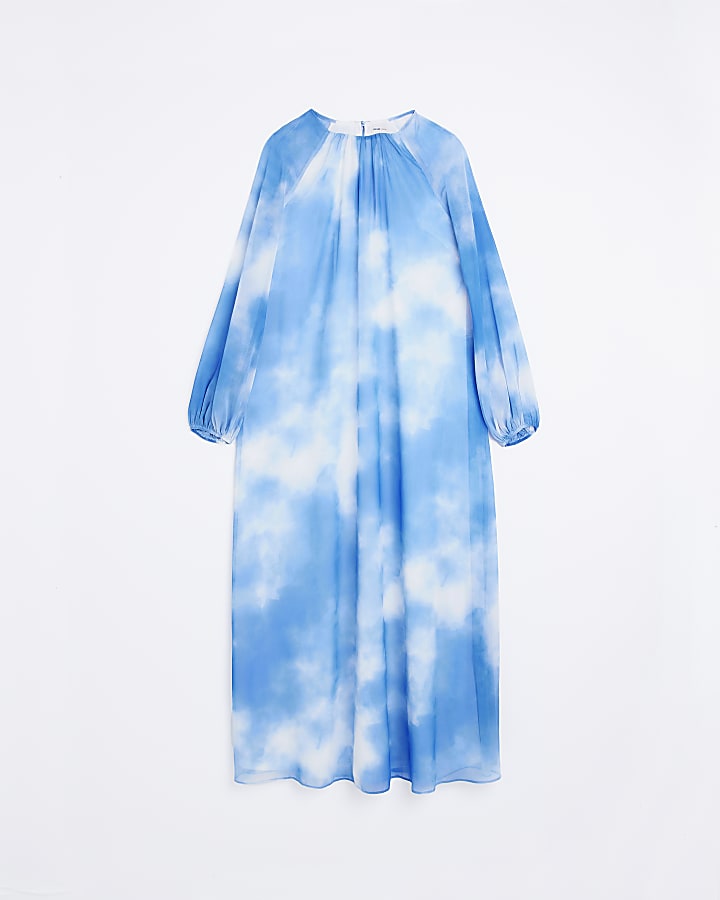 Blue Tie Dye Long Sleeve Maxi Dress
