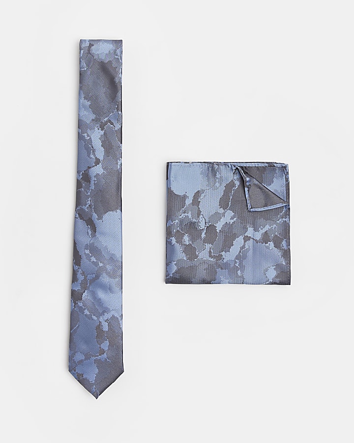Blue tie dye tie and handkerchief set