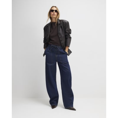 Blue Tie Waist Barrel Leg Jeans