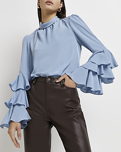 Blue tiered sleeve top