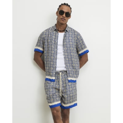 Blue Tile Print Shirt