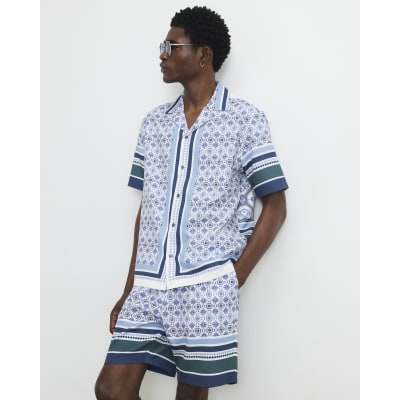Blue Tile Print Shorts