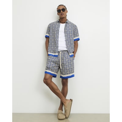 Blue Tile Print Shorts