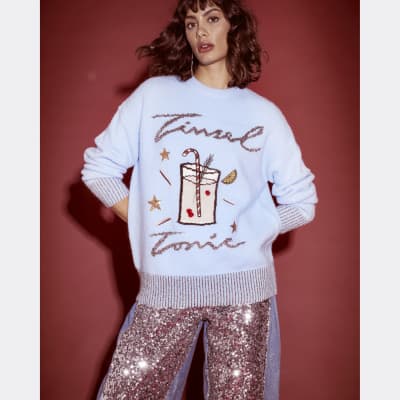 Blue Tinsel Tonic Christmas Jumper