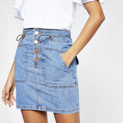 river island long denim skirt