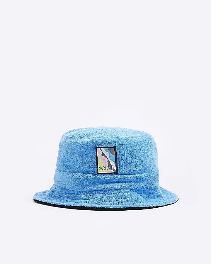 Blue towelling reversible bucket hat