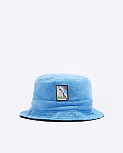 Blue towelling reversible bucket hat
