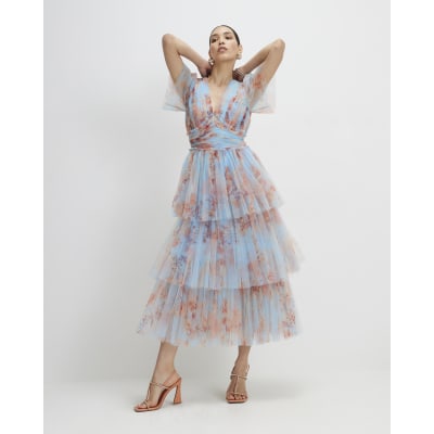 Blue Tulle Midi Dress