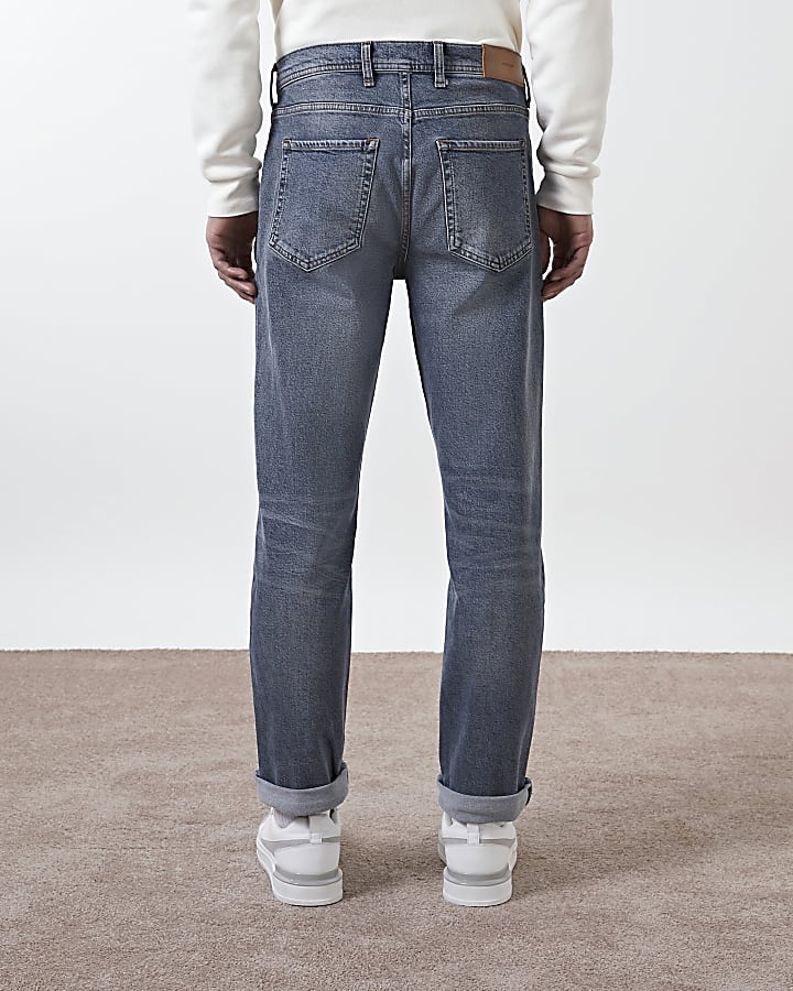 Blue turn up straight fit jeans
