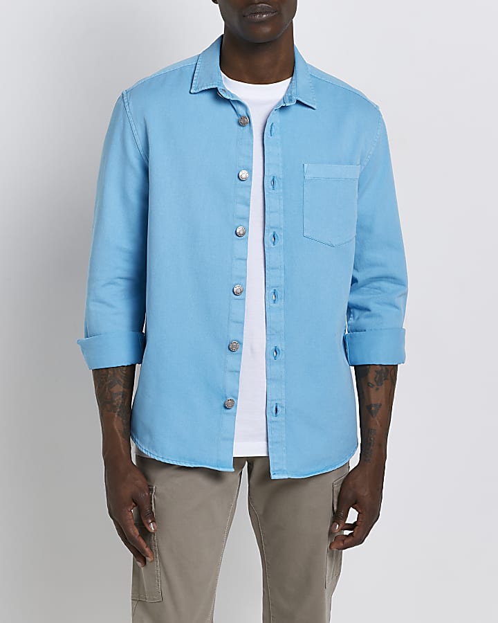 Blue twill regular fit overshirt