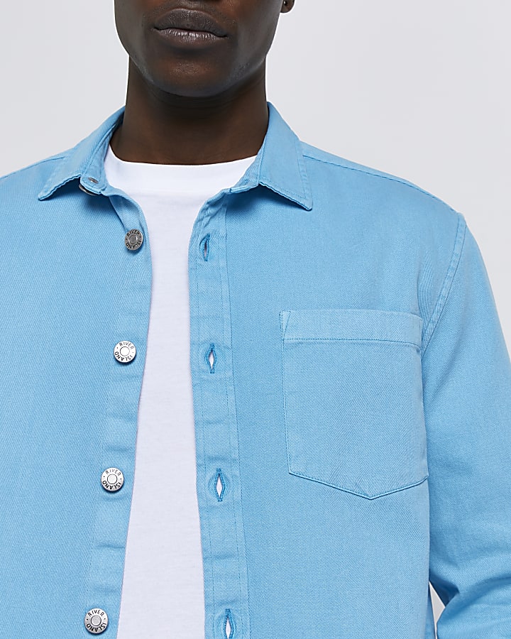 Blue twill regular fit overshirt