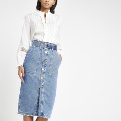 Blue utility denim midi skirt | River 