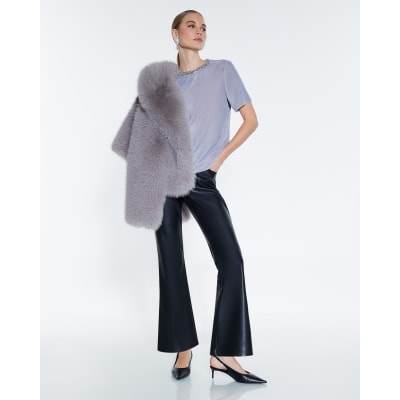 Blue Velvet Embellished Collar T-shirt