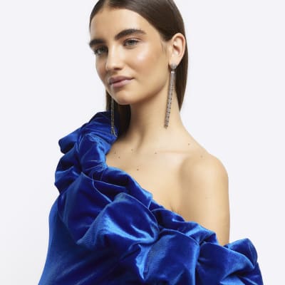 Blue velvet skirt river island store
