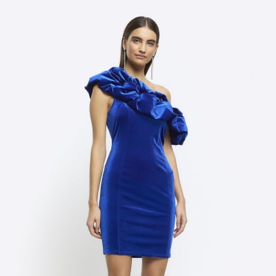 Sequin velvet off the shoulder mini dress hot sale in blue