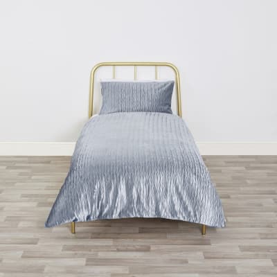 Blue Velvet Pleated Single Size Duvet Set River Island