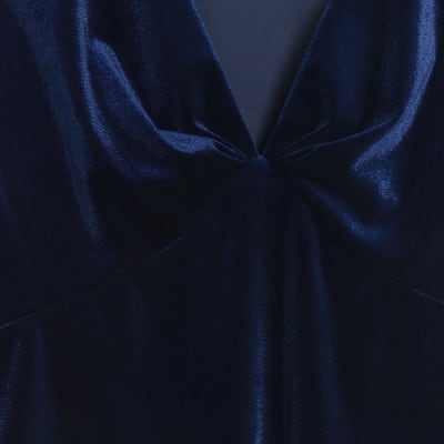 Blue Velvet Plunge Bodysuit River Island