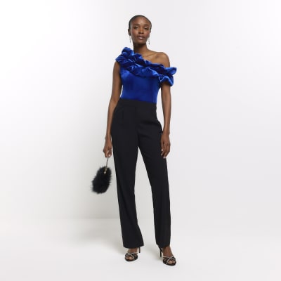 Blue velvet skirt river island hotsell