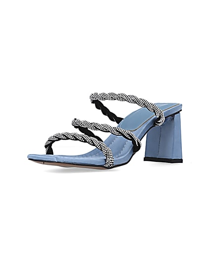 360 degree animation of product Blue wide fit diamante heeled mules frame-0