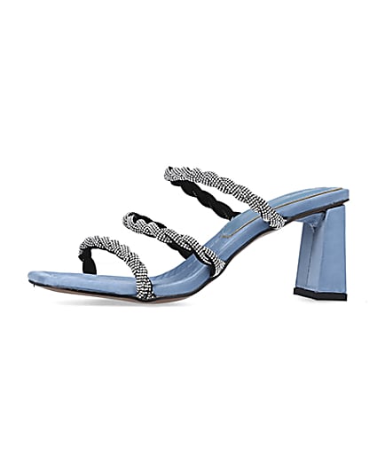 360 degree animation of product Blue wide fit diamante heeled mules frame-2