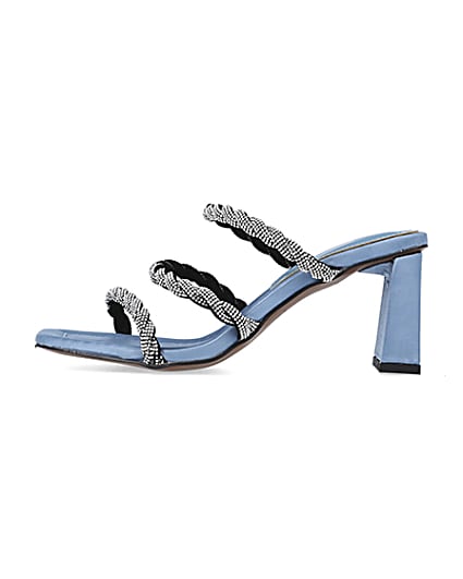 360 degree animation of product Blue wide fit diamante heeled mules frame-3