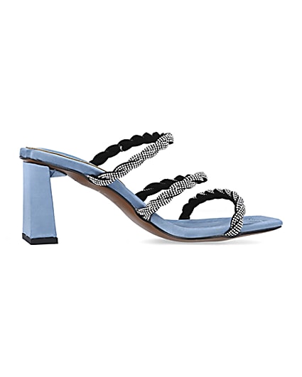 360 degree animation of product Blue wide fit diamante heeled mules frame-14