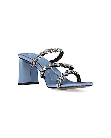 360 degree animation of product Blue wide fit diamante heeled mules frame-18