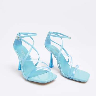 Blue wide fit strappy heeled sandals | River Island