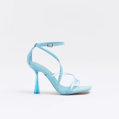 Blue wide fit strappy heeled sandals | River Island