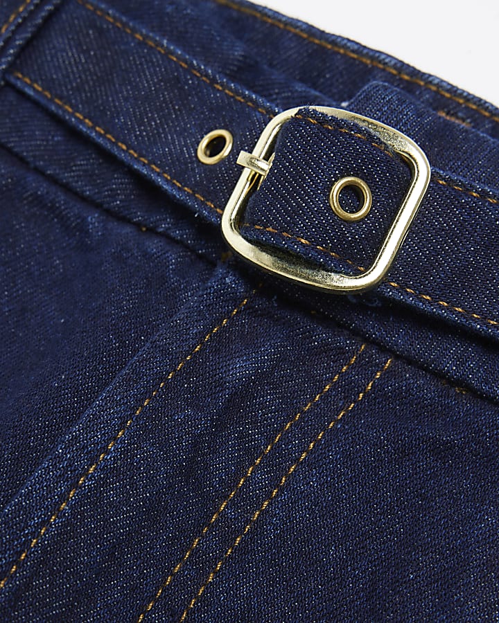 Blue wide leg belted jeans