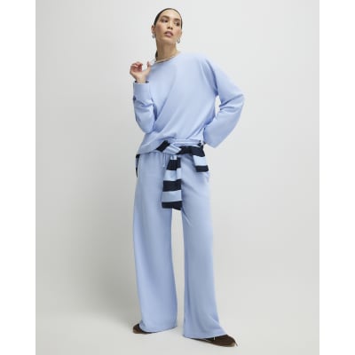 Blue Wide Leg Drawstring Joggers