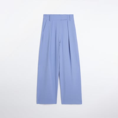 Blue wide leg pleated trousers | River Island