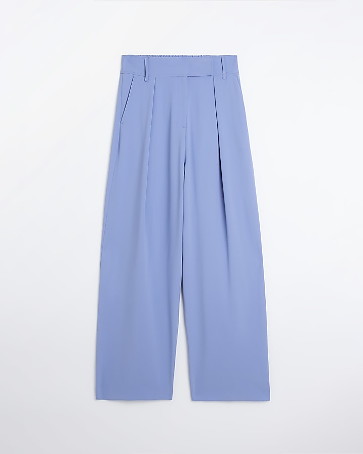 Blue wide leg pleated trousers