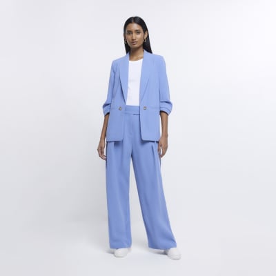 Blue wide leg pleated trousers | River Island