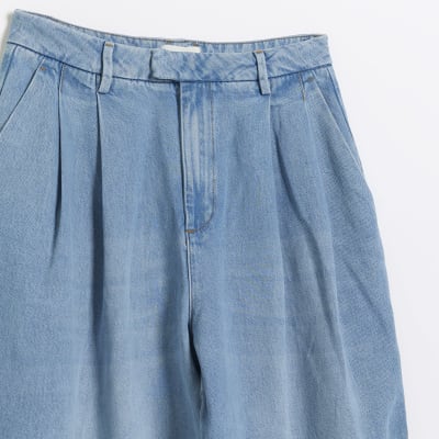 Blue wide leg tailored jeans
