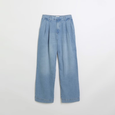 Blue wide leg tailored jeans