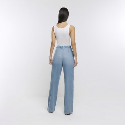 Blue wide leg tailored jeans